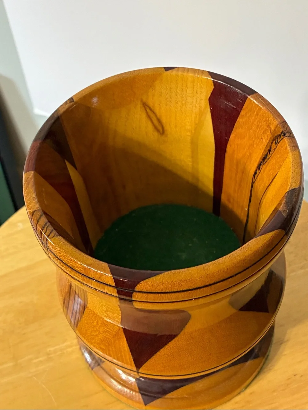 Vintage MCM Honey and Mahogany Turned Wooden Accent Vase